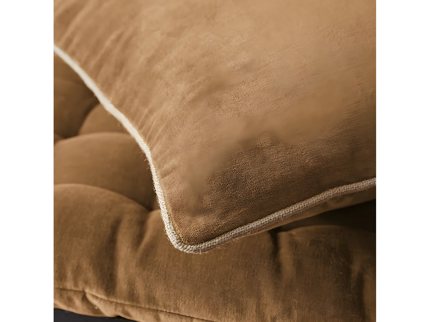 HARRIS - Coussin Déhoussable 45x45cm Velours de Coton Coloris Camel