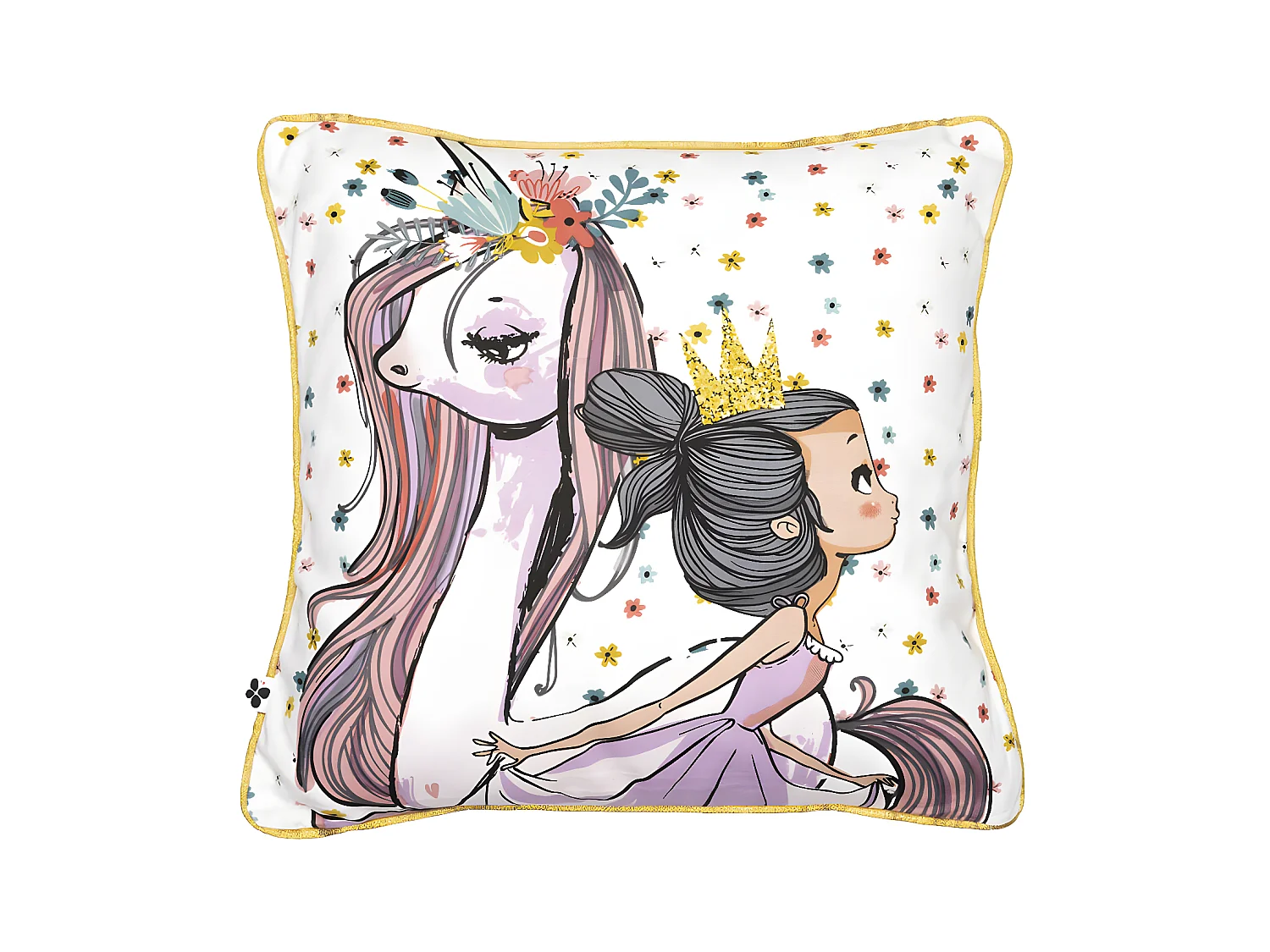 PHILIAS - Coussin Déhoussable 40x40cm Coton Motif Licorne