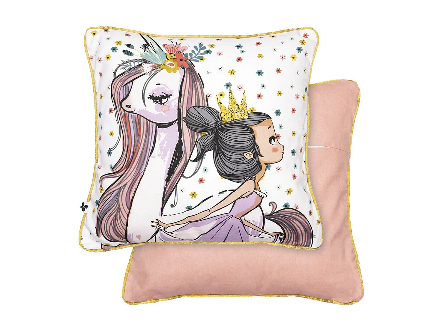PHILIAS - Coussin Déhoussable 40x40cm Coton Motif Licorne