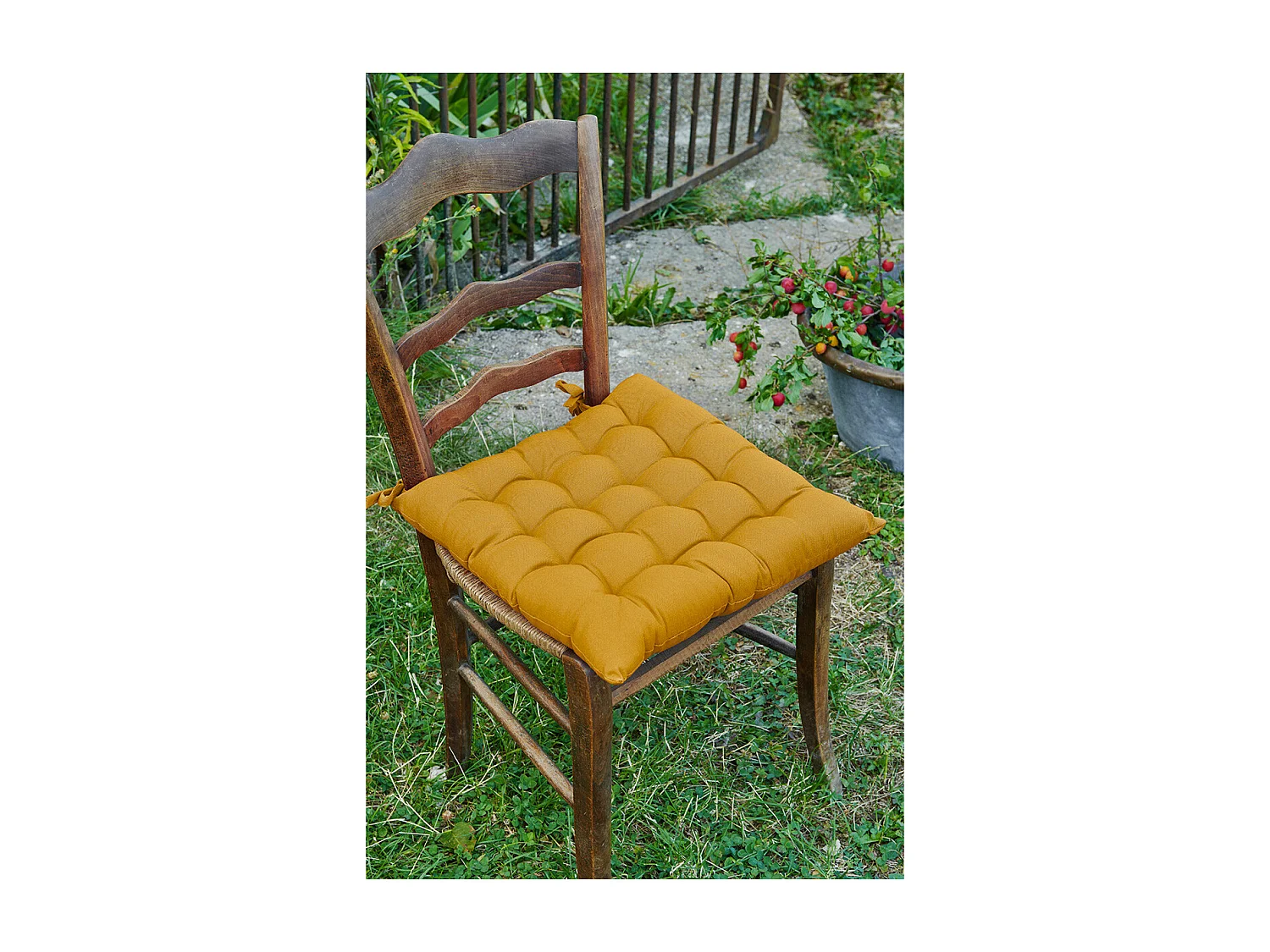 SOPHIE - Coussin de Chaise Matelassé 38x38cm Coton Coloris Safran