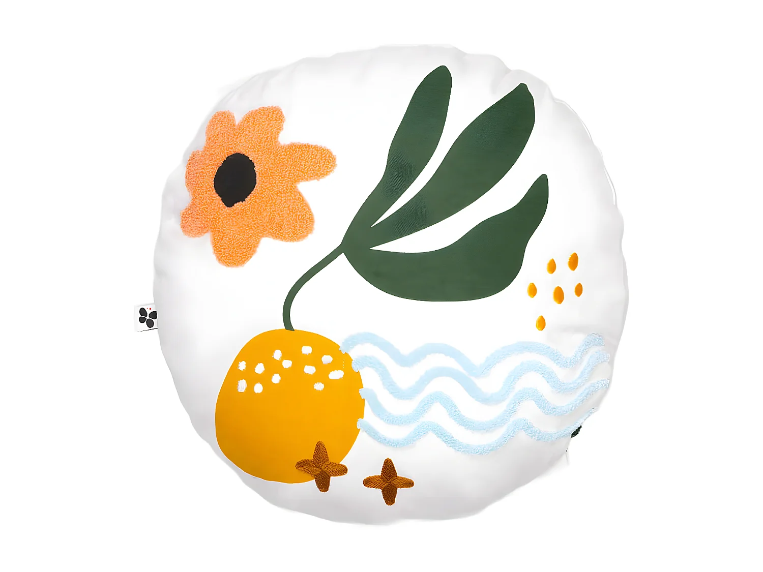 PITCH - Coussin Déhoussable Ø40cm Blancs Motifs Brodés Colorés