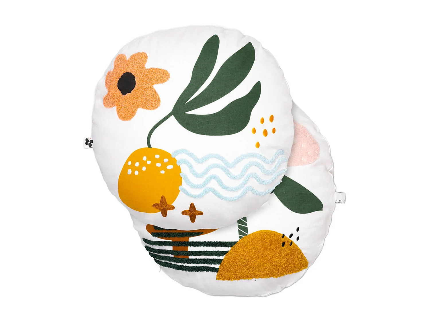 PITCH - Coussin Déhoussable Ø40cm Blancs Motifs Brodés Colorés