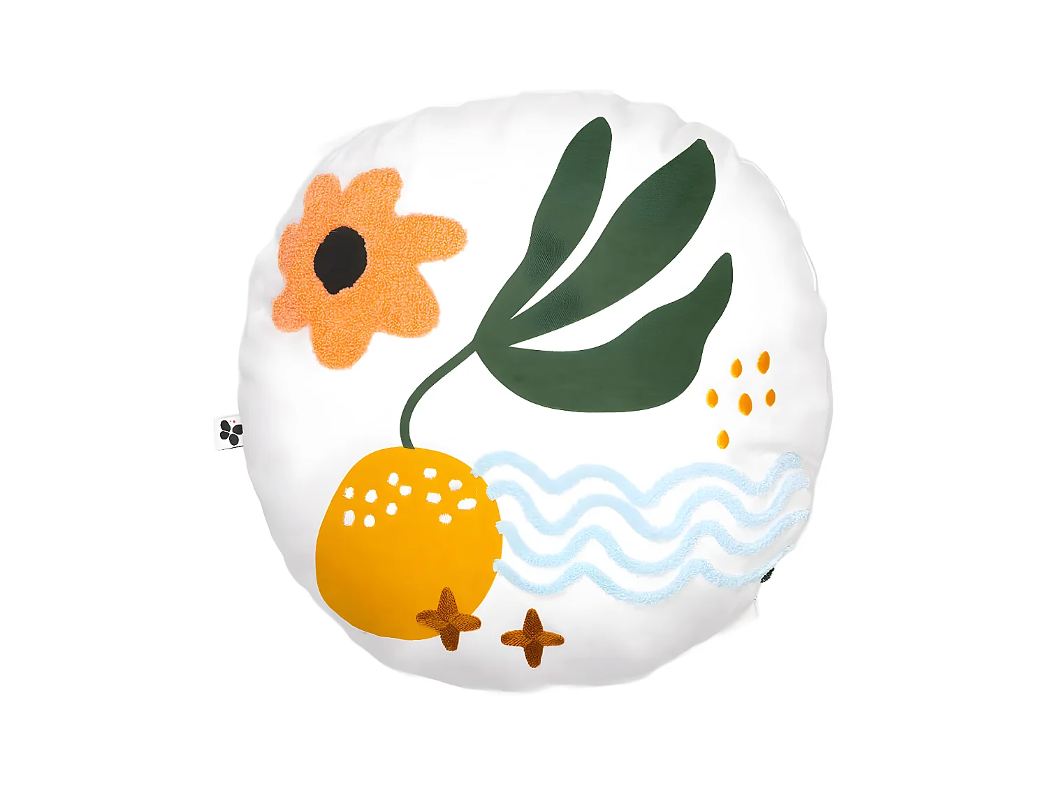 PITCH - Coussin Déhoussable Ø40cm Blancs Motifs Brodés Colorés