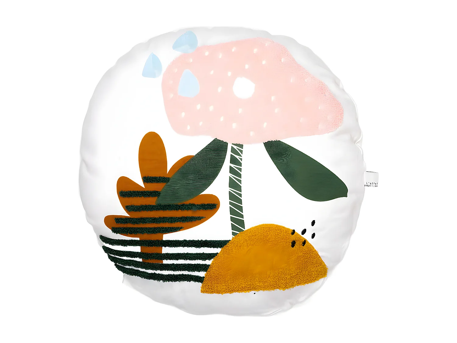 PITCH - Coussin Déhoussable Ø40cm Blancs Motifs Brodés Colorés