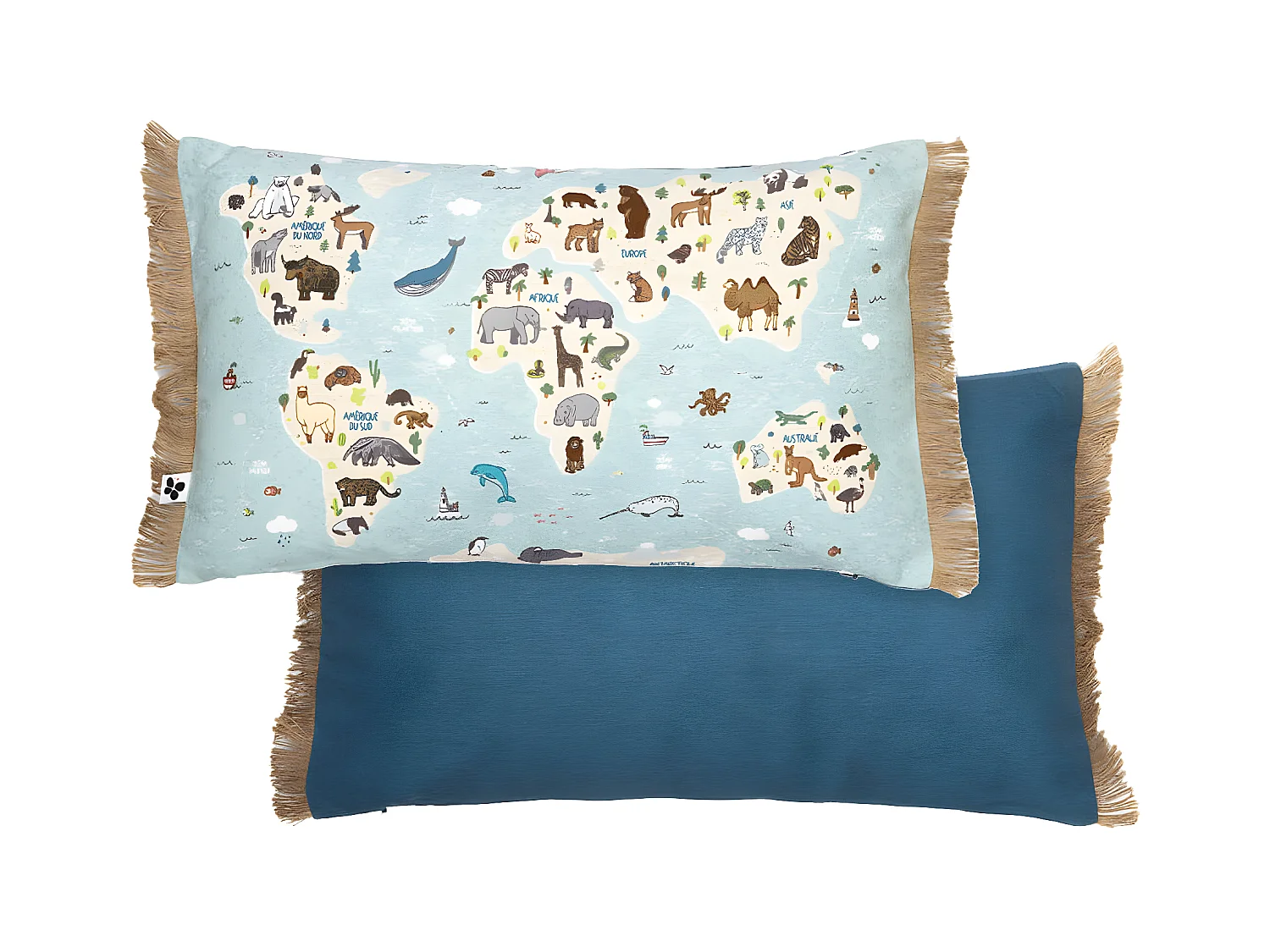 EXPLORE - Coussin Déhoussable à Franges 30x50cm Coton Motif Monde