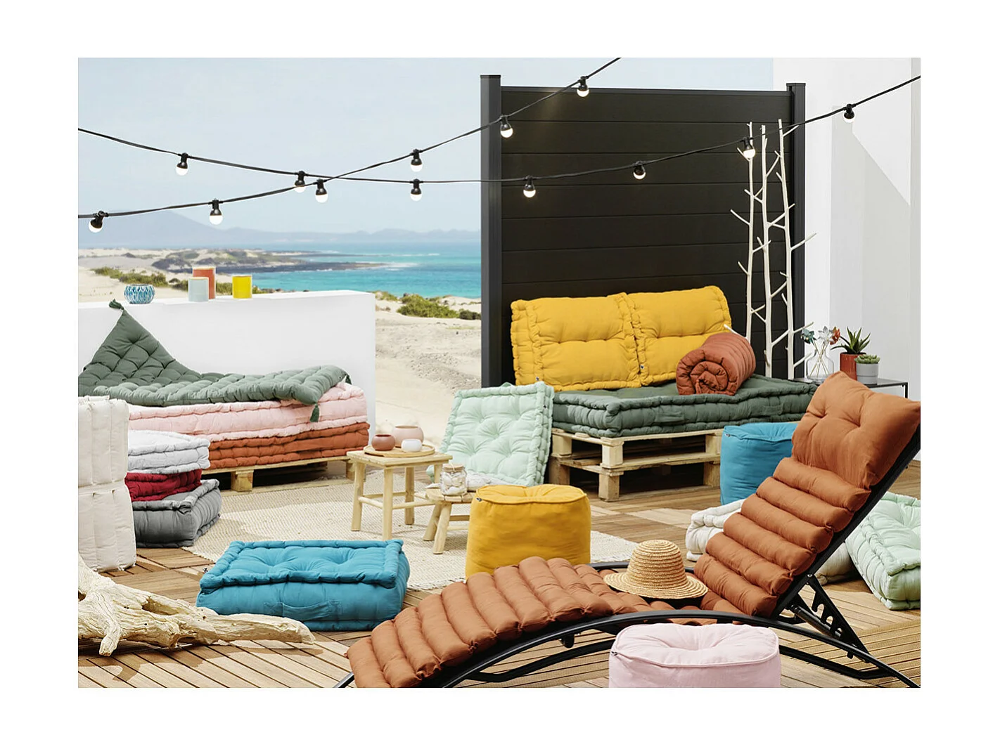 SOPHIE - Coussin de Sol 50x50cm Coton Coloris Granit