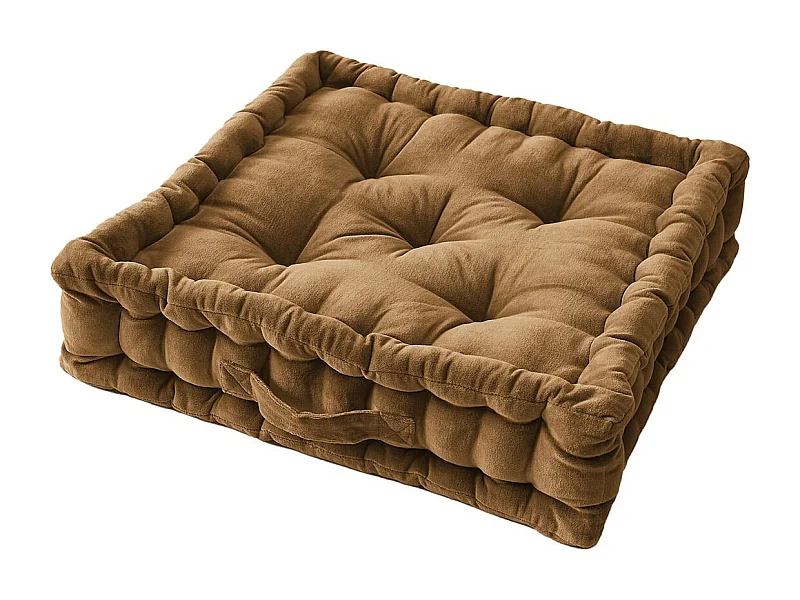 HARRIS - Coussin de Sol 50x50cm Velours de Coton Capitonné Coloris Camel