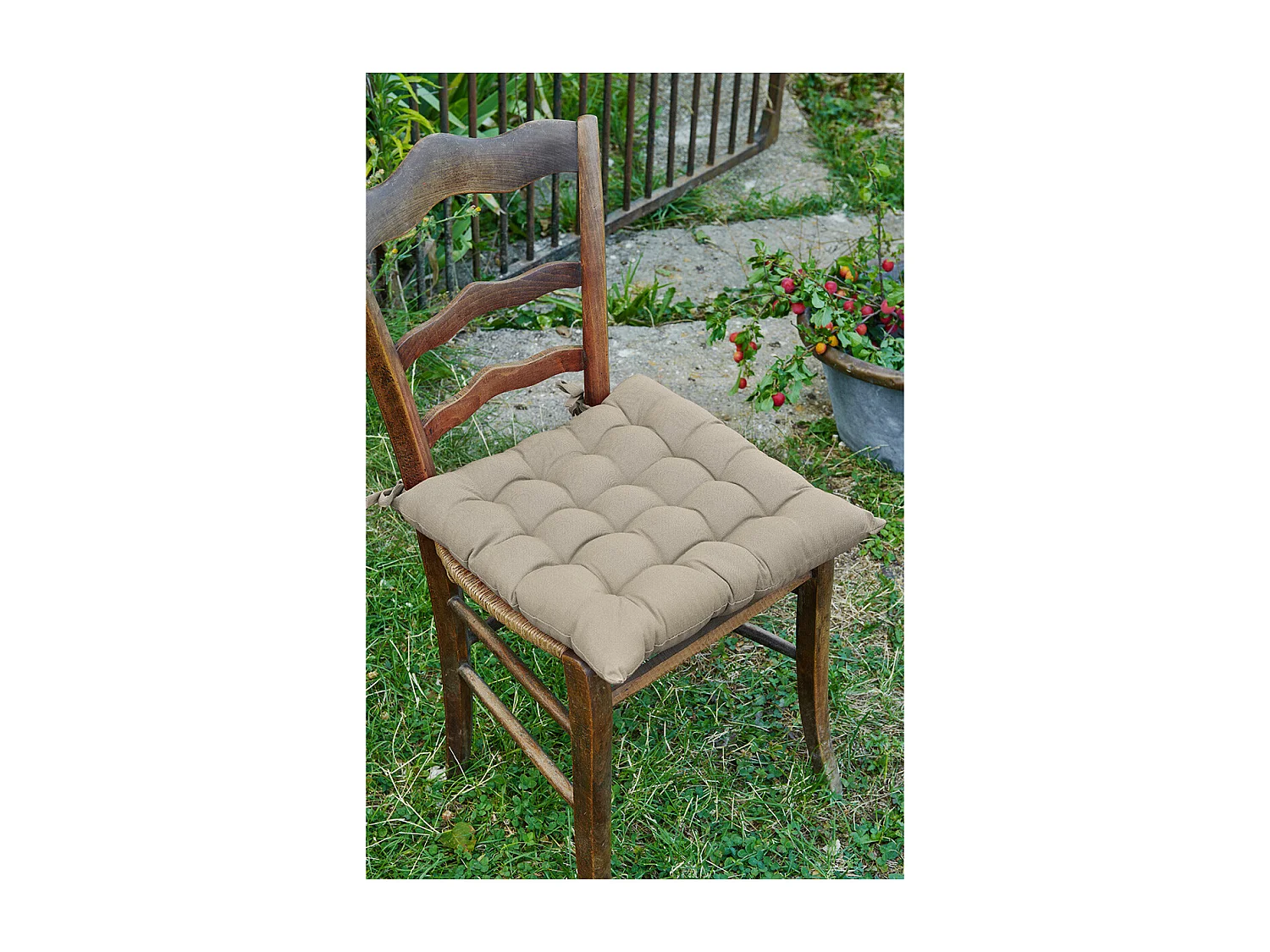 SOPHIE - Coussin de Chaise Matelassé 38x38cm Coton Coloris Grège