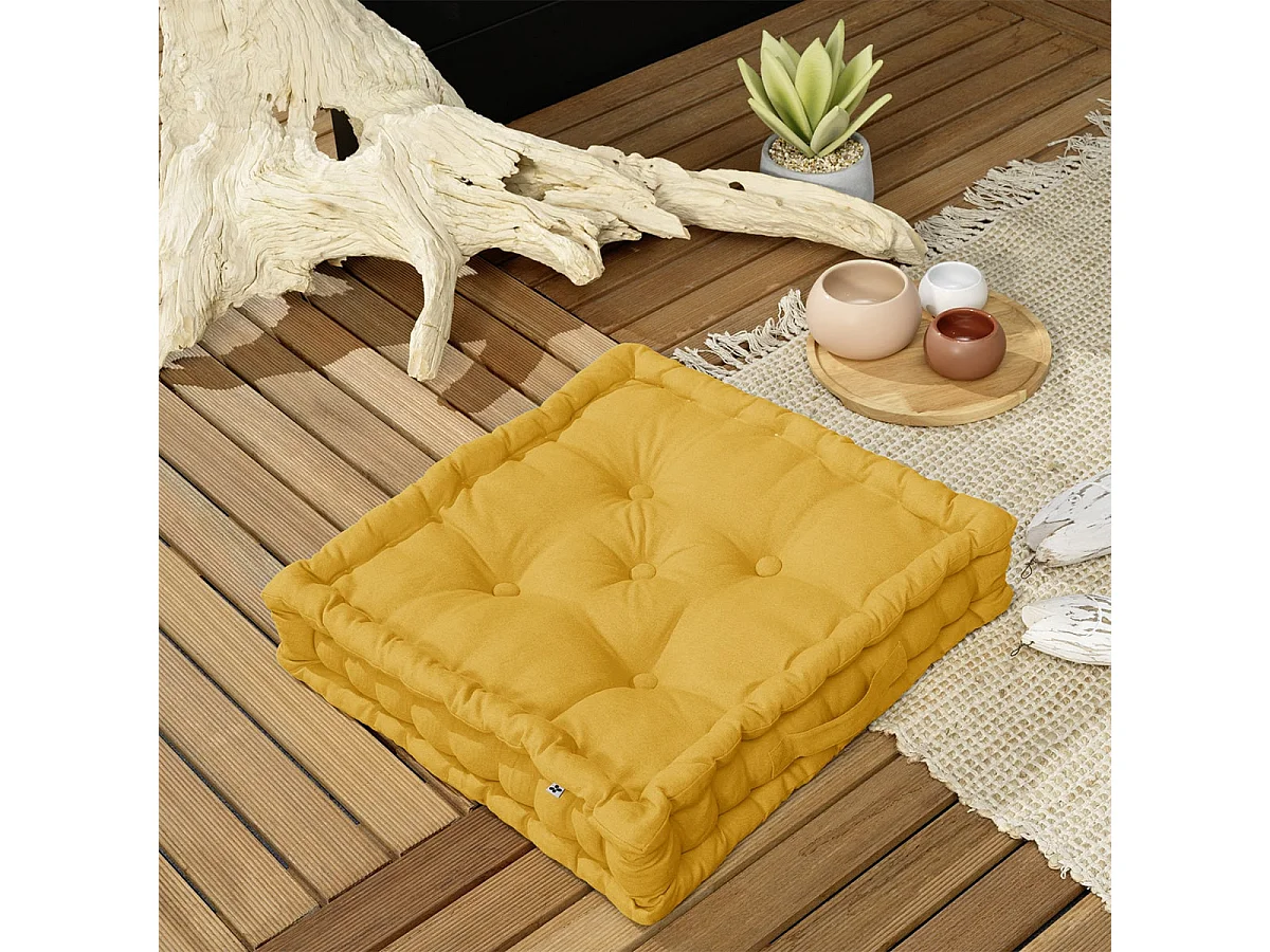 SOPHIE - Coussin de Sol 50x50cm Coton Coloris Safran