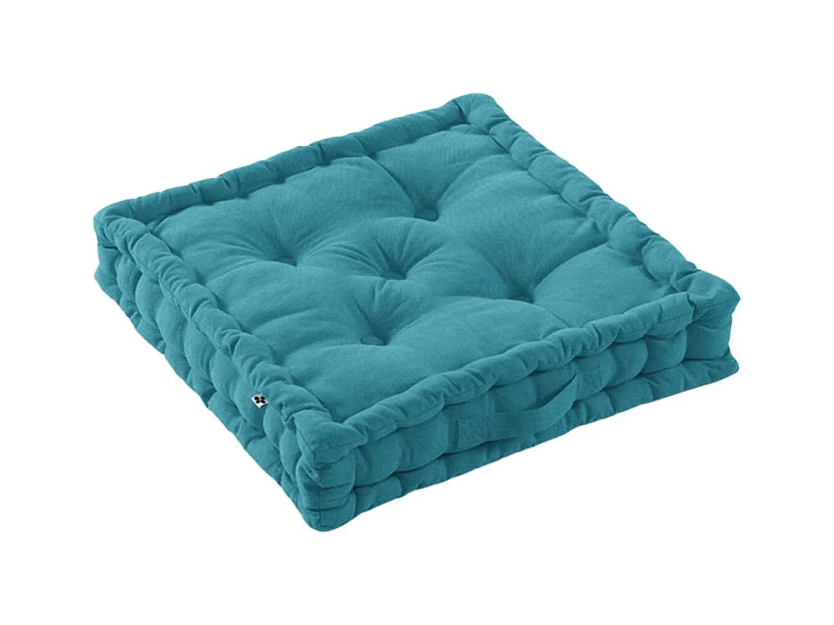 SOPHIE - Coussin de Sol 50x50cm Coton Coloris Paon