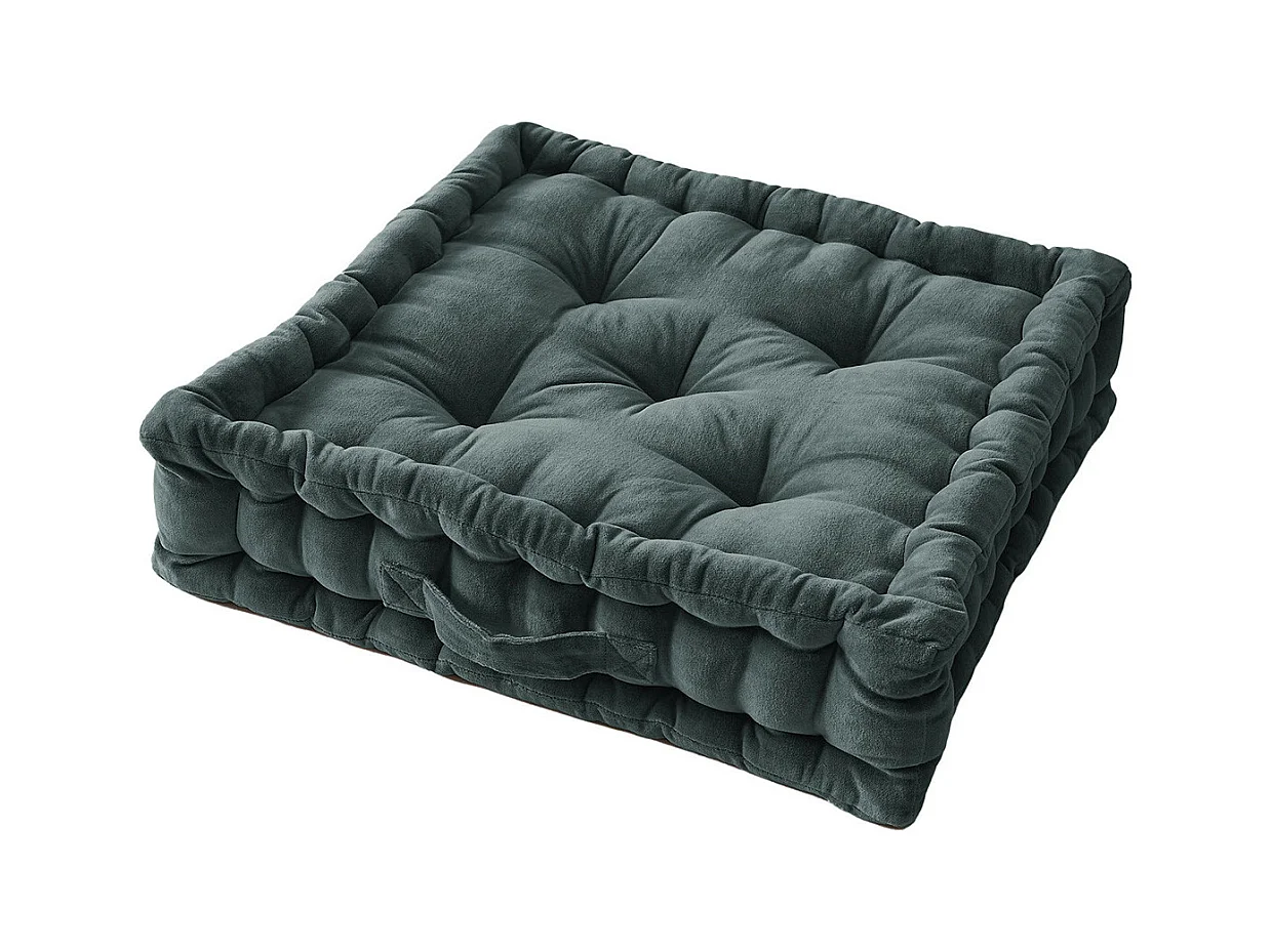 HARRIS - Coussin de Sol 50x50cm Velours de Coton Capitonné Coloris Ardoise