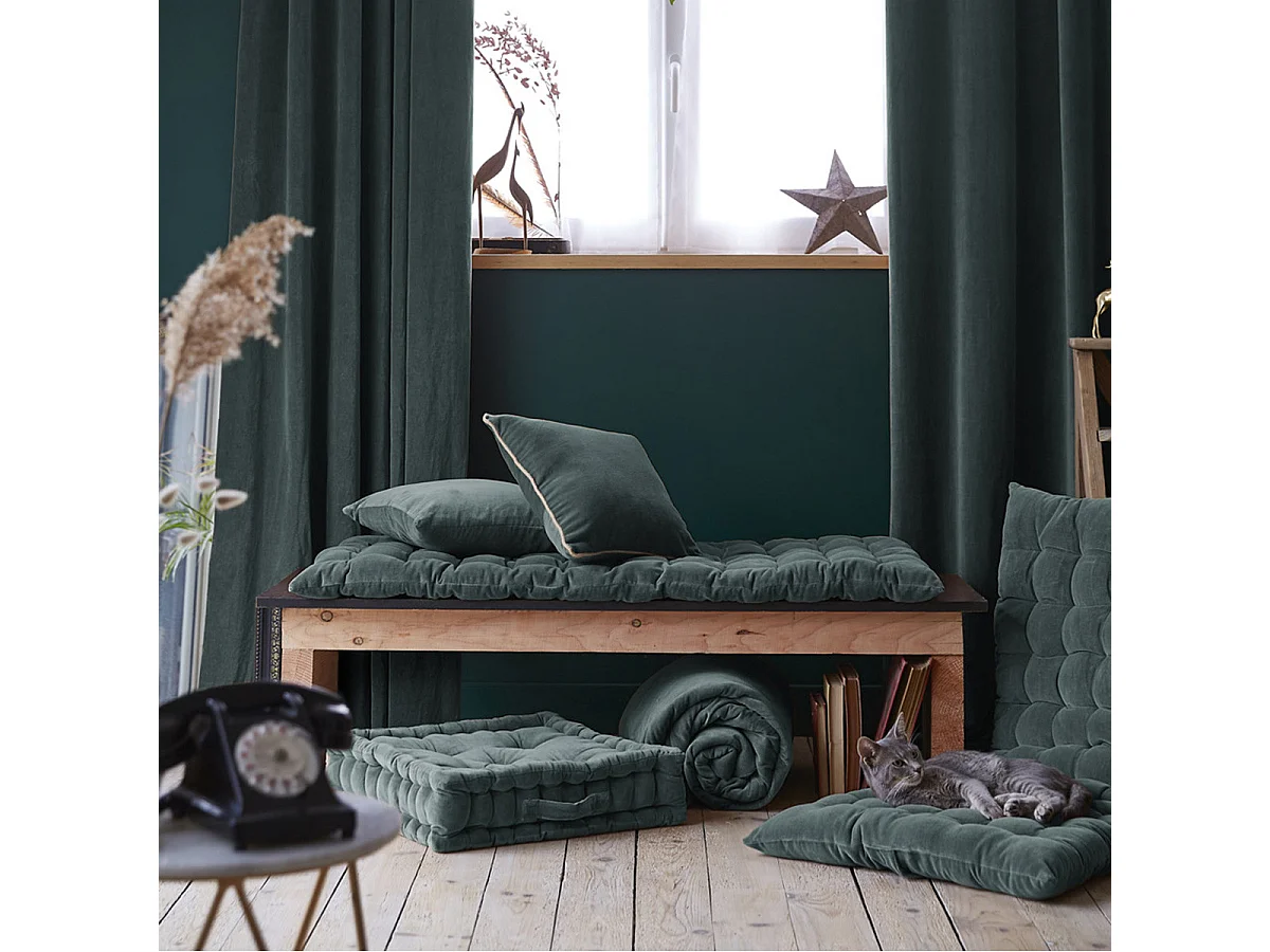 HARRIS - Coussin de Sol 50x50cm Velours de Coton Capitonné Coloris Ardoise