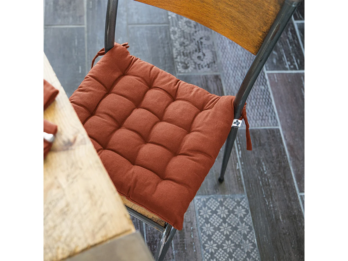 SOPHIE - Coussin de Chaise Matelassé 38x38cm Coton Coloris Terracotta
