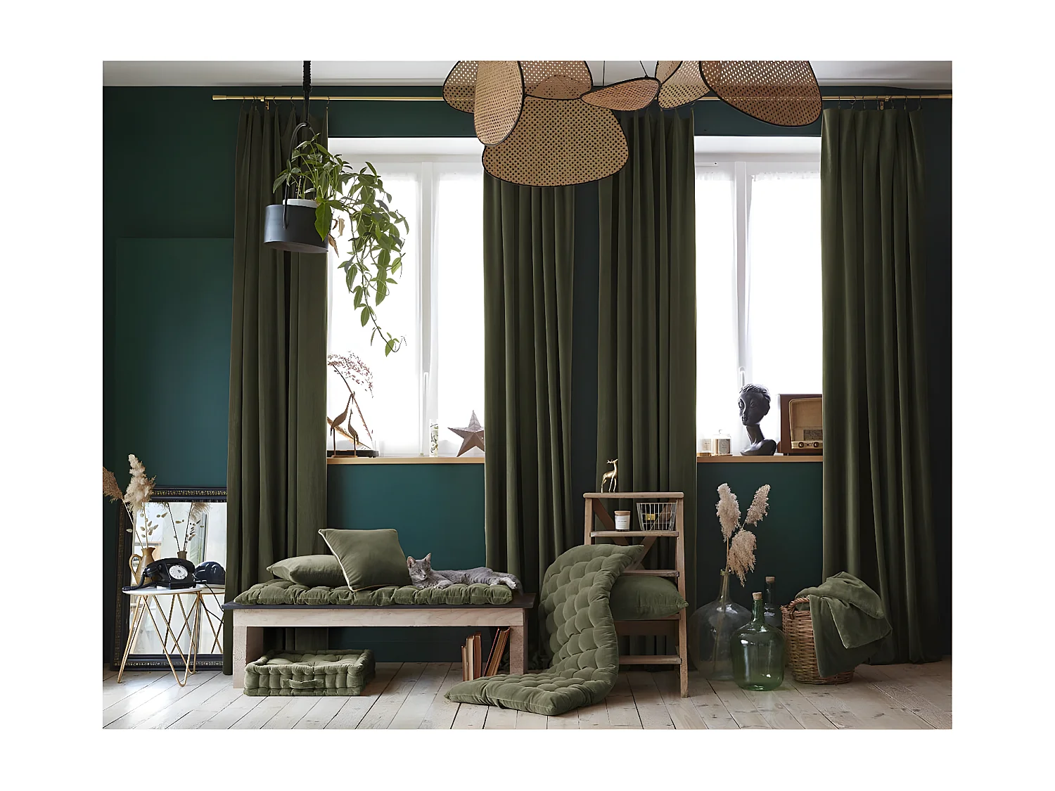 HARRIS - Coussin Déhoussable 45x45cm Velours de Coton Coloris Thym