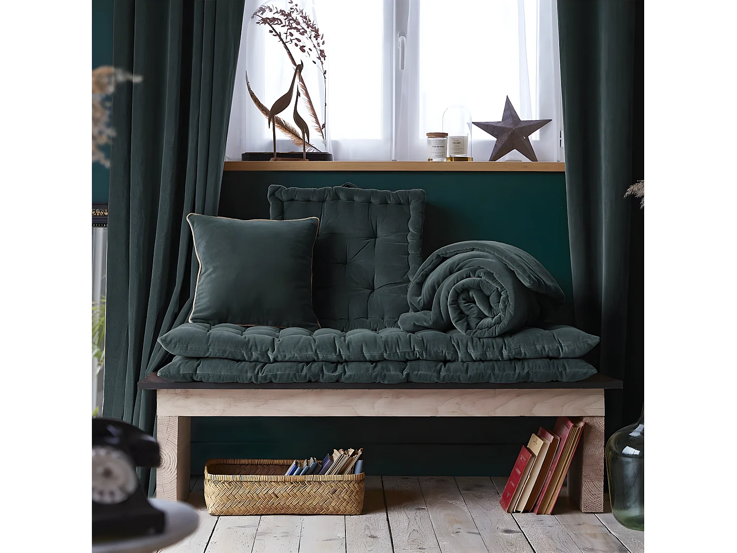 HARRIS - Coussin Déhoussable 45x45cm Velours de Coton Coloris Ardoise