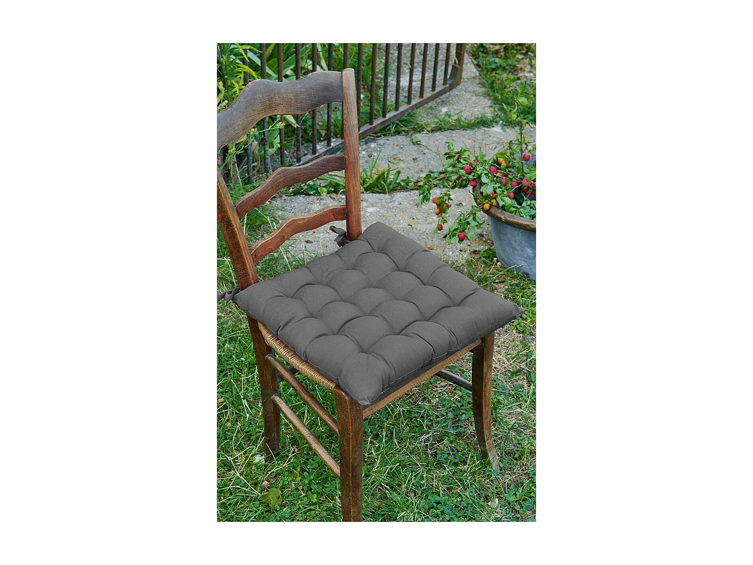 SOPHIE - Coussin de Chaise Matelassé 38x38cm Coton Coloris Granit