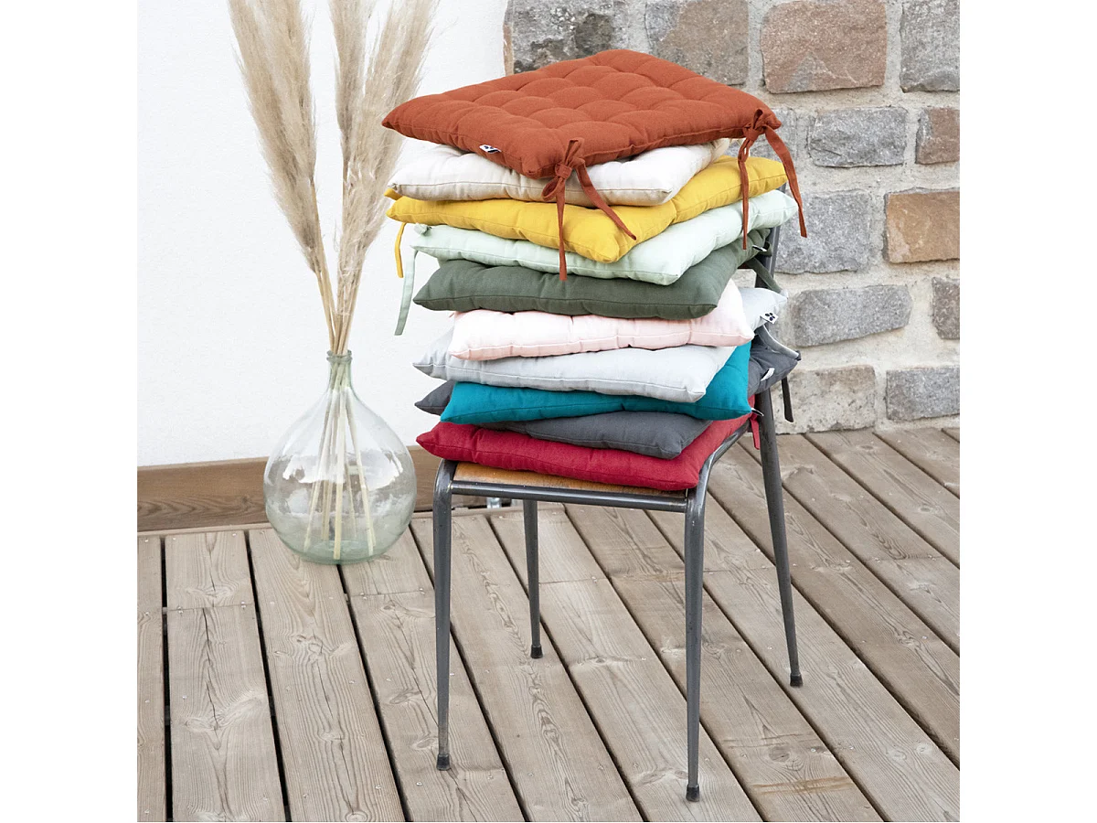 SOPHIE - Coussin de Chaise Matelassé 38x38cm Coton Coloris Granit