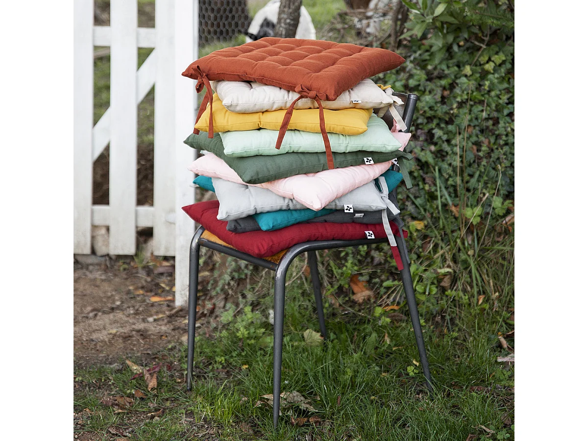 SOPHIE - Coussin de Chaise Matelassé 38x38cm Coton Coloris Granit