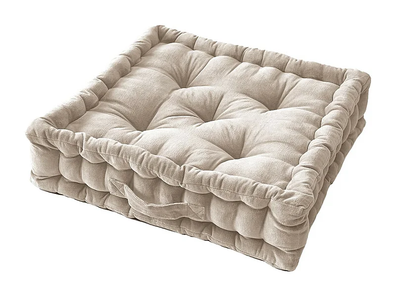 HARRIS - Coussin de Sol 50x50cm Velours de Coton Capitonné Coloris Pampa