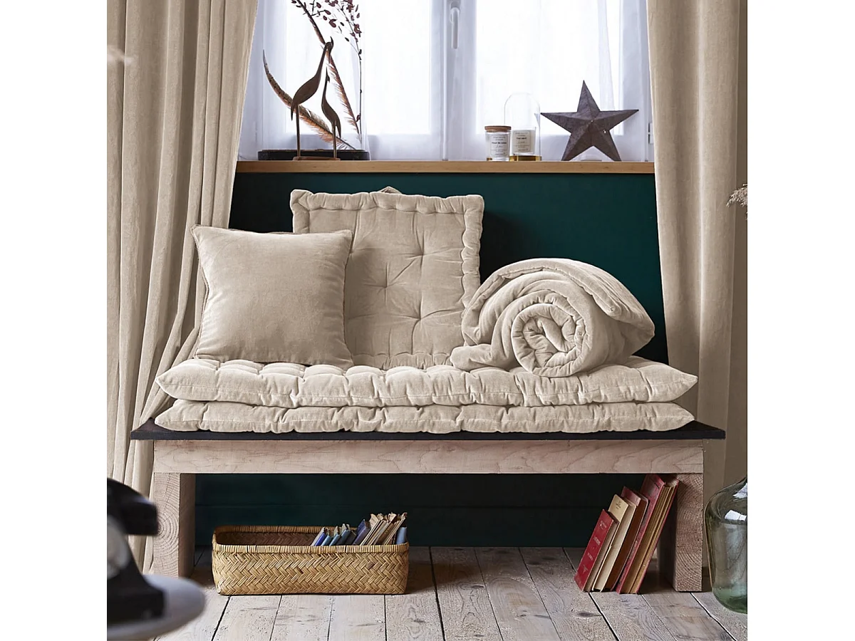 HARRIS - Coussin de Sol 50x50cm Velours de Coton Capitonné Coloris Pampa