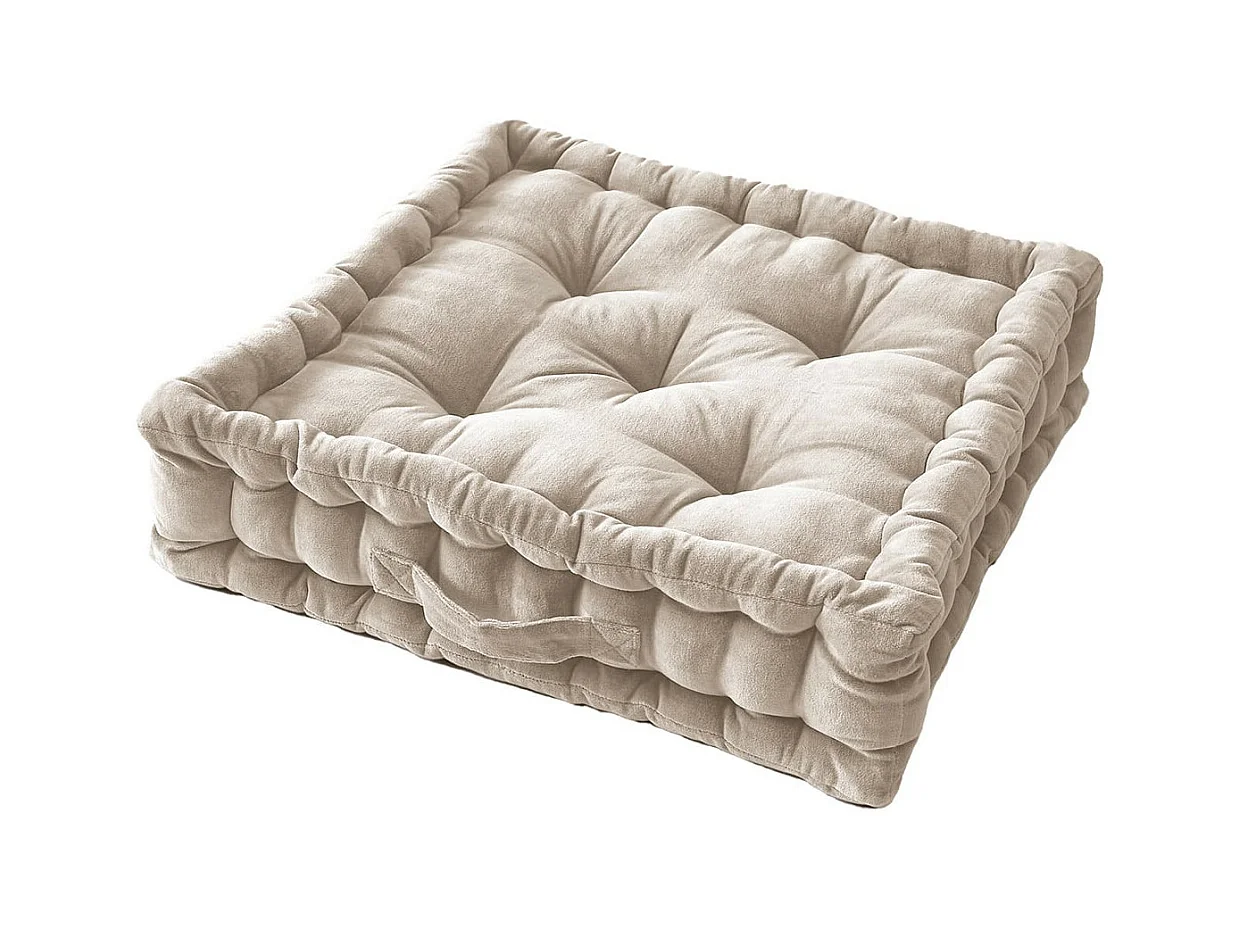 HARRIS - Coussin de Sol 50x50cm Velours de Coton Capitonné Coloris Pampa