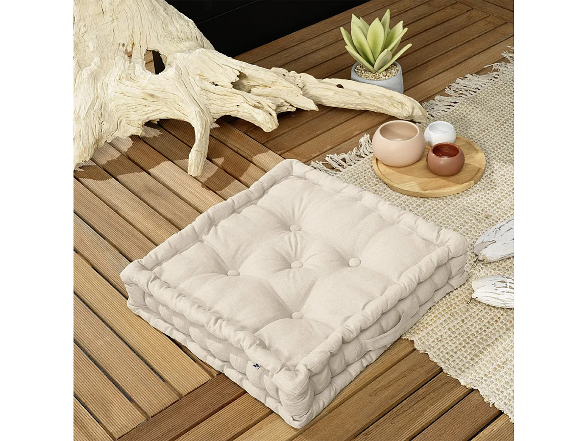 SOPHIE - Coussin de Sol 50x50cm Coton Coloris Grège