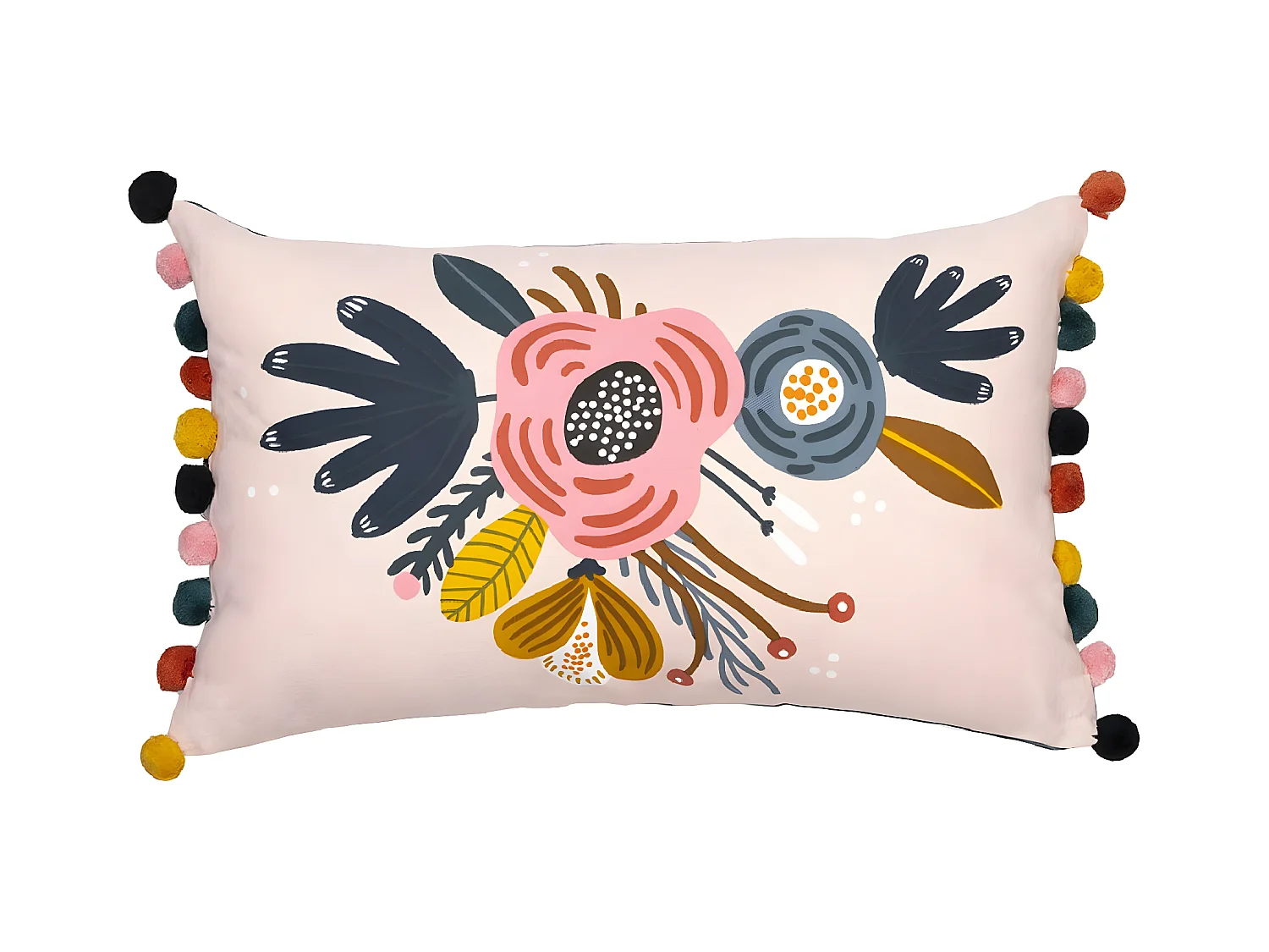 CAPUK - Coussin Déhoussable 30x50cm Coton Motif Rétro avec Pompons