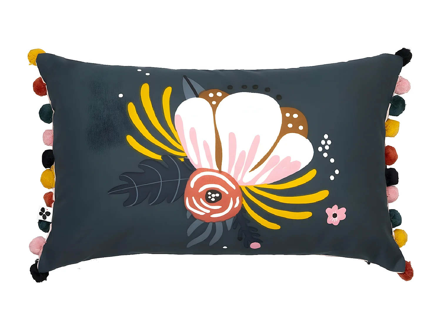 CAPUK - Coussin Déhoussable 30x50cm Coton Motif Rétro avec Pompons