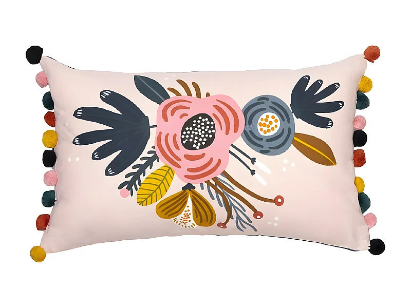 CAPUK - Coussin Déhoussable 30x50cm Coton Motif Rétro avec Pompons