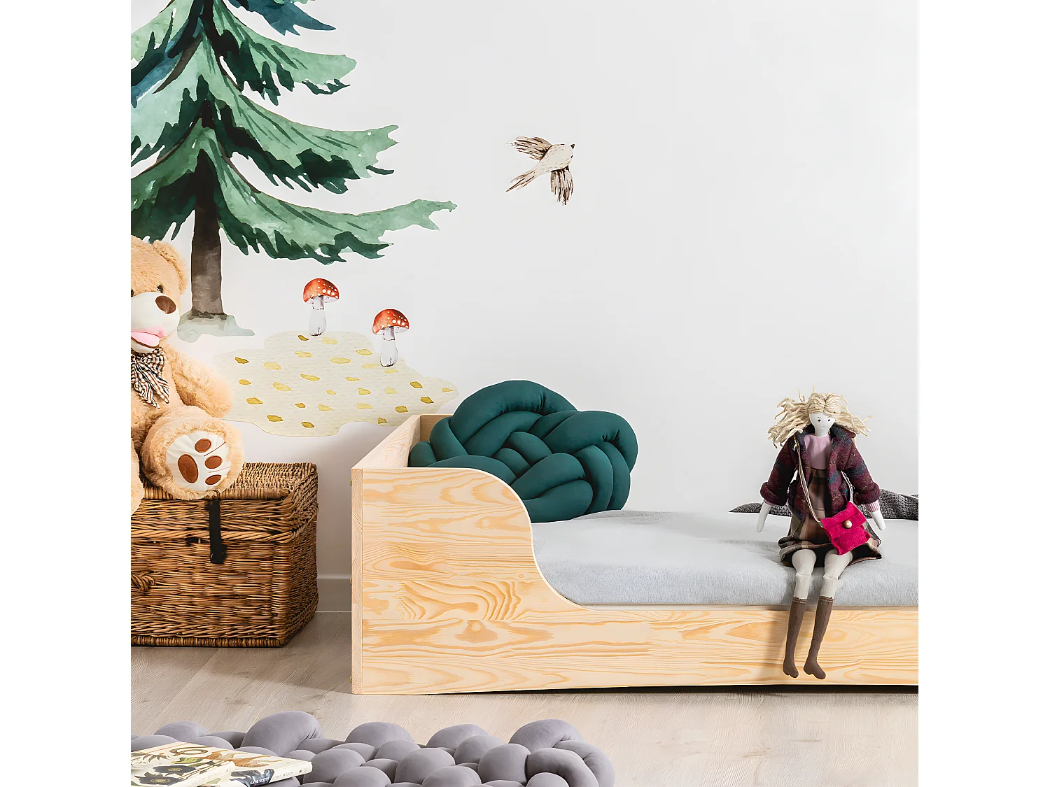 Cama 90x200 com estrado de ripas Noélie Bois