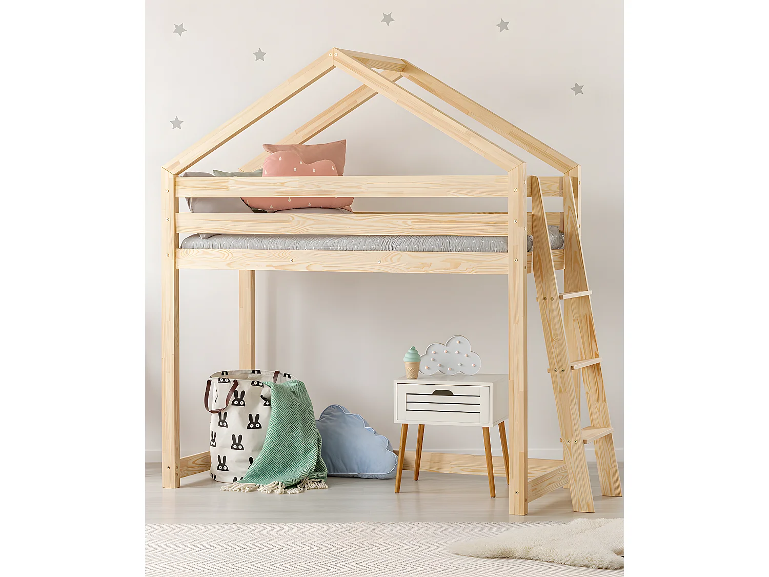 Alix Bois 90x190 halfhoog kajuitbed inclusief lattenbodem