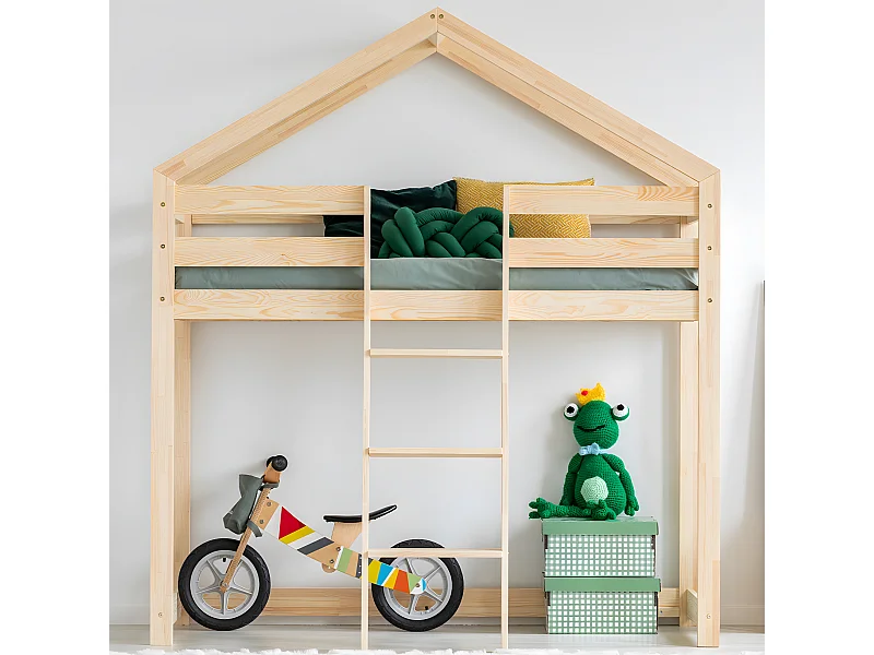 Lit cabane mi-hauteur 90x190 sommier inclus Jeanne Bois