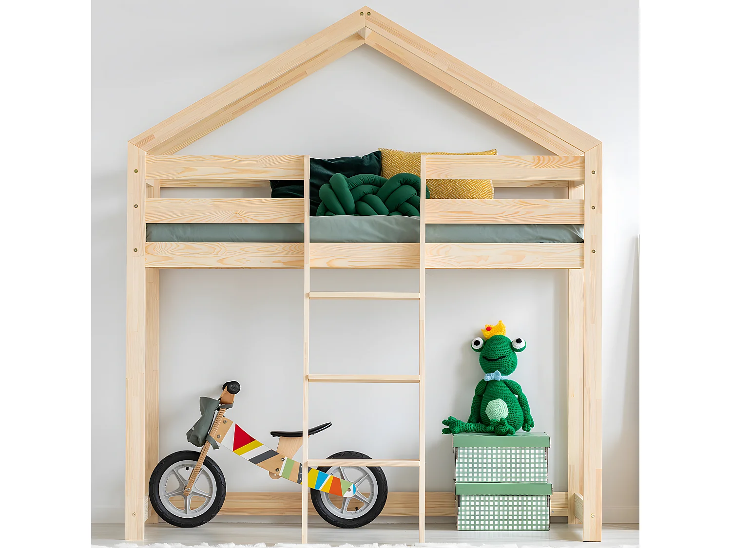 Lit cabane mi-hauteur 90x190 sommier inclus Jeanne Bois