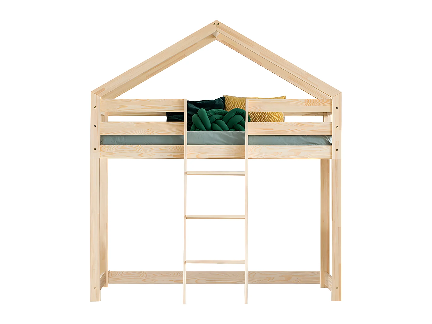 Lit cabane mi-hauteur 90x190 sommier inclus Jeanne Bois