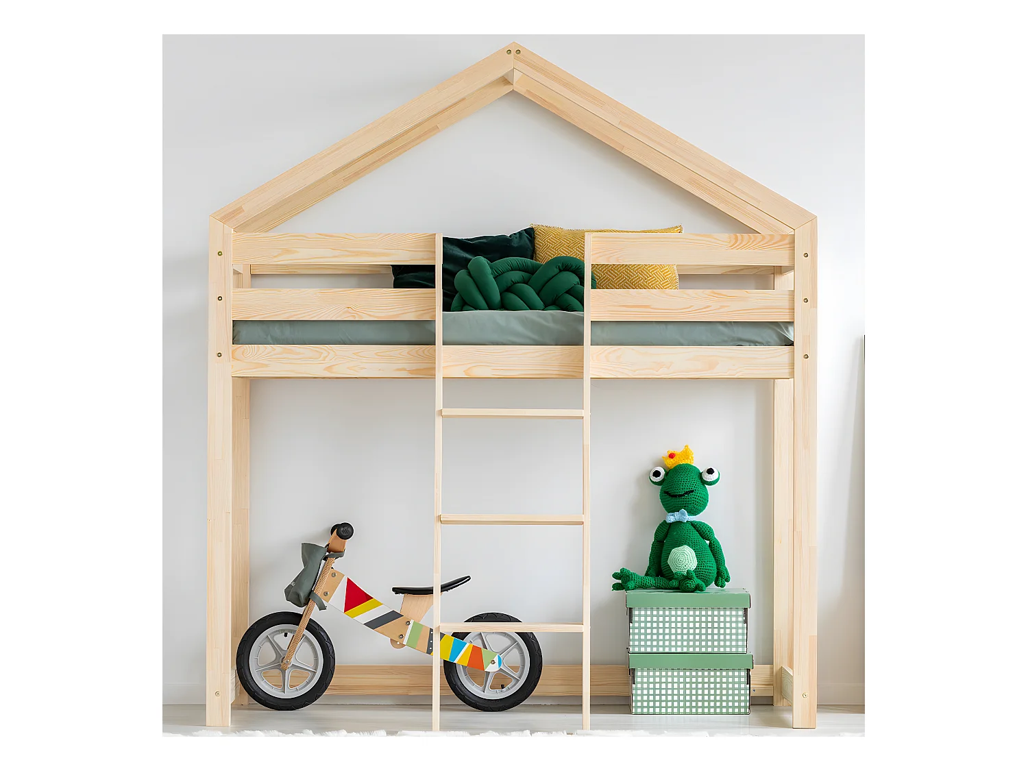Lit cabane mi-hauteur 90x190 sommier inclus Jeanne Bois