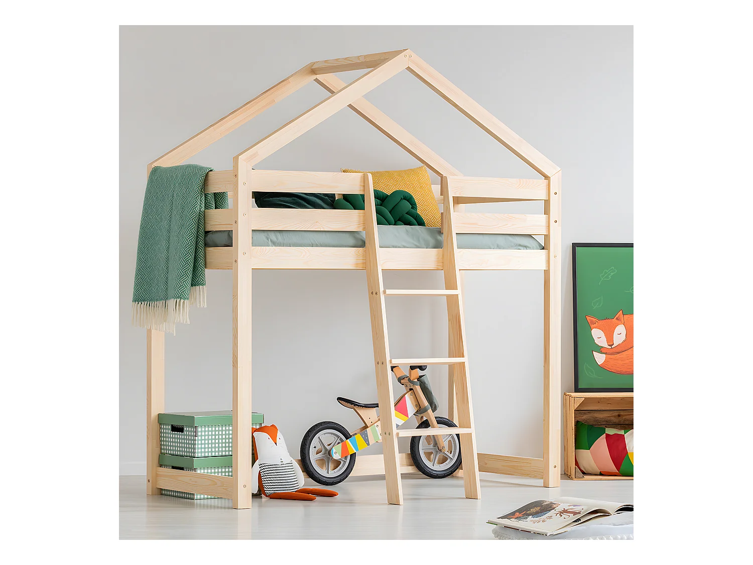 Cama cabaña de media altura 90x190 con somier Jeanne Madera