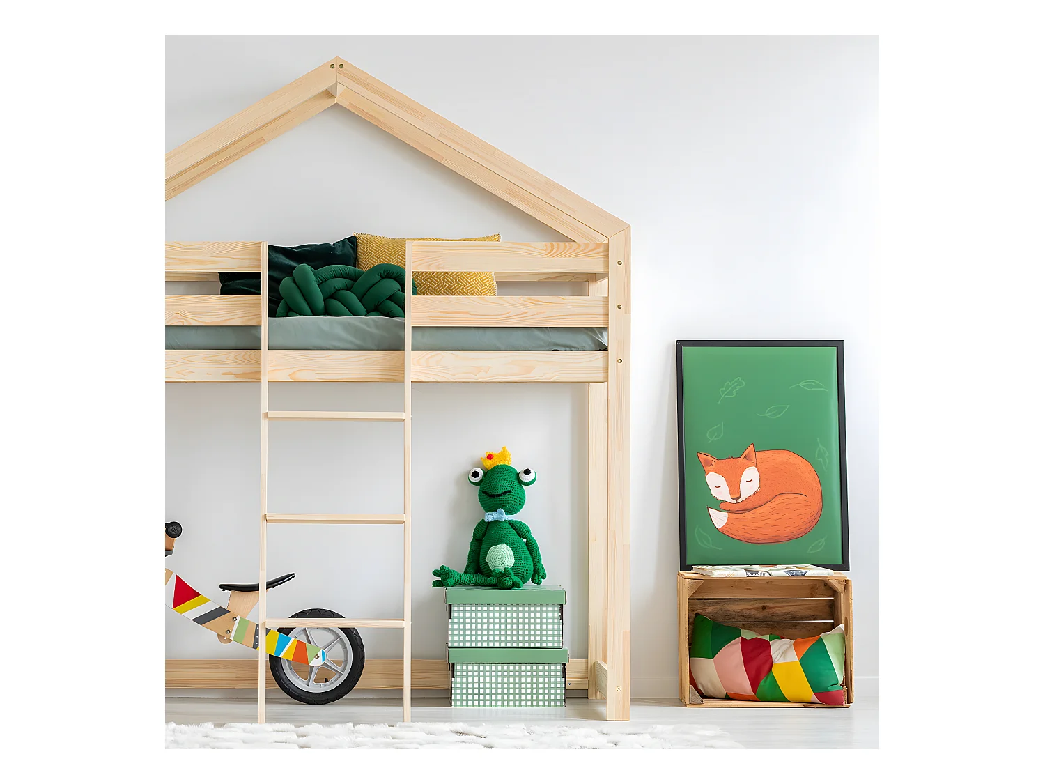 Cama cabaña de media altura 90x190 con somier Jeanne Madera