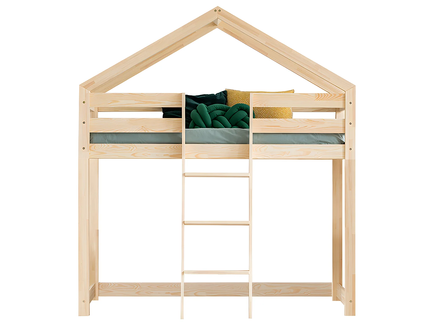 Lit cabane mi-hauteur 90x200 sommier inclus Jeanne Bois