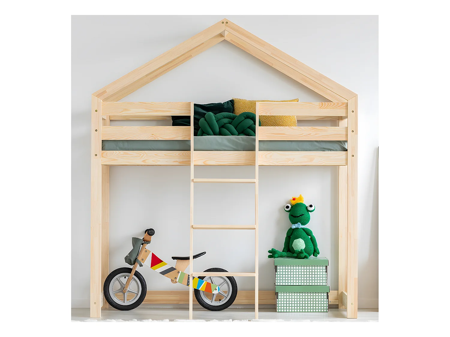 Lit cabane mi-hauteur 90x200 sommier inclus Jeanne Bois