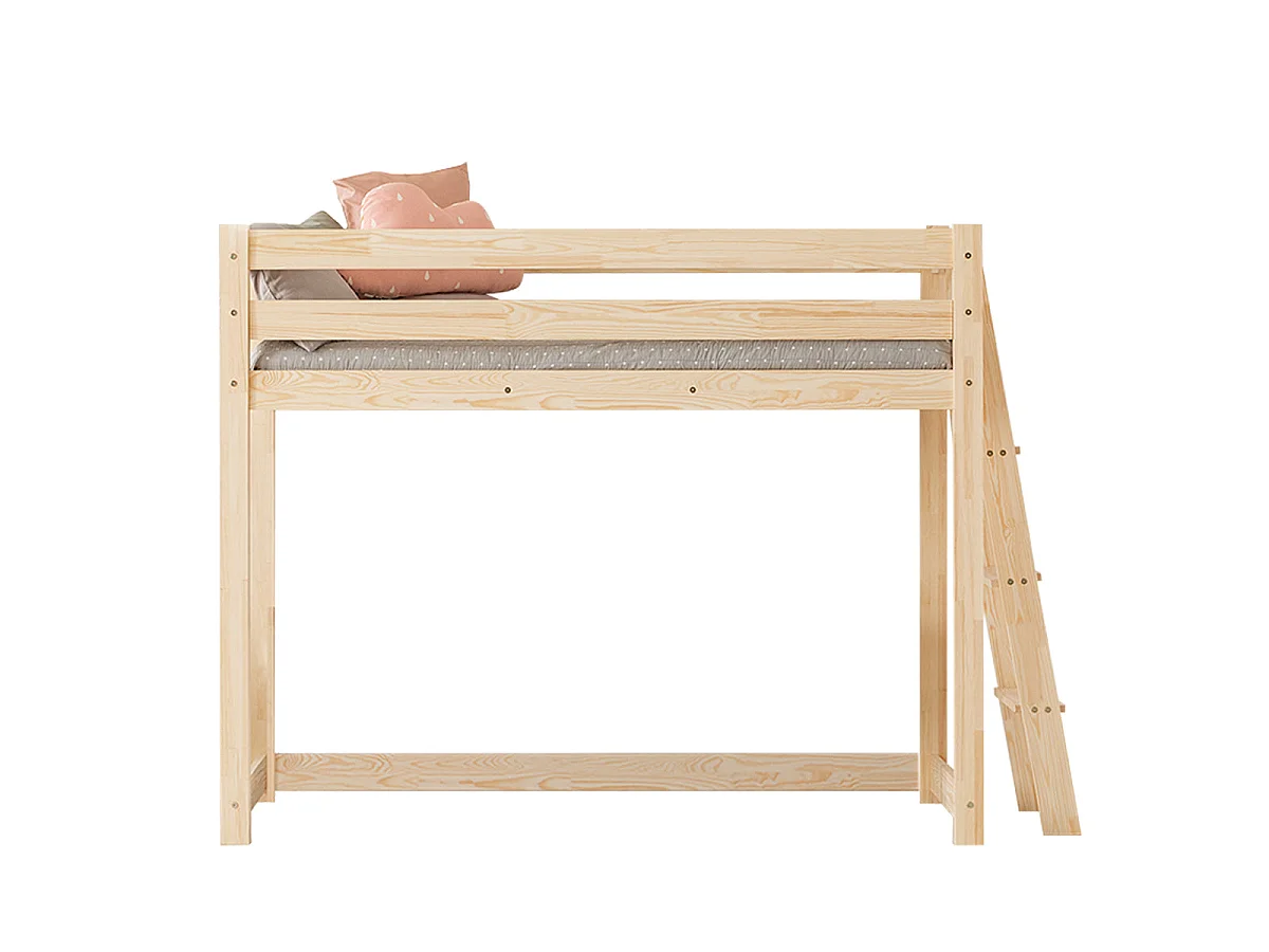 Letto a mezza altezza 90x200 con rete a doghe Mark Bois