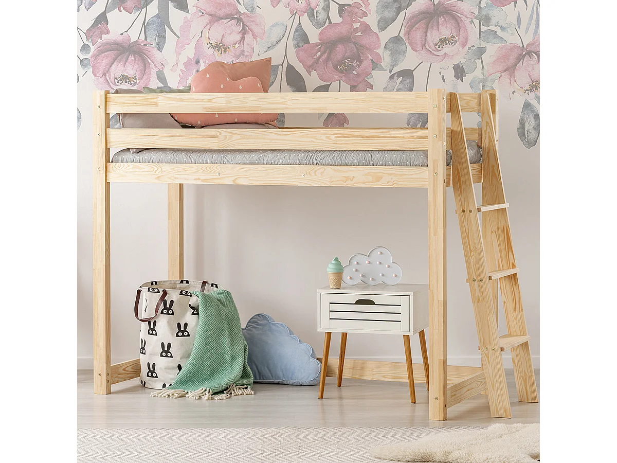 Letto a mezza altezza 90x200 con rete a doghe Mark Bois