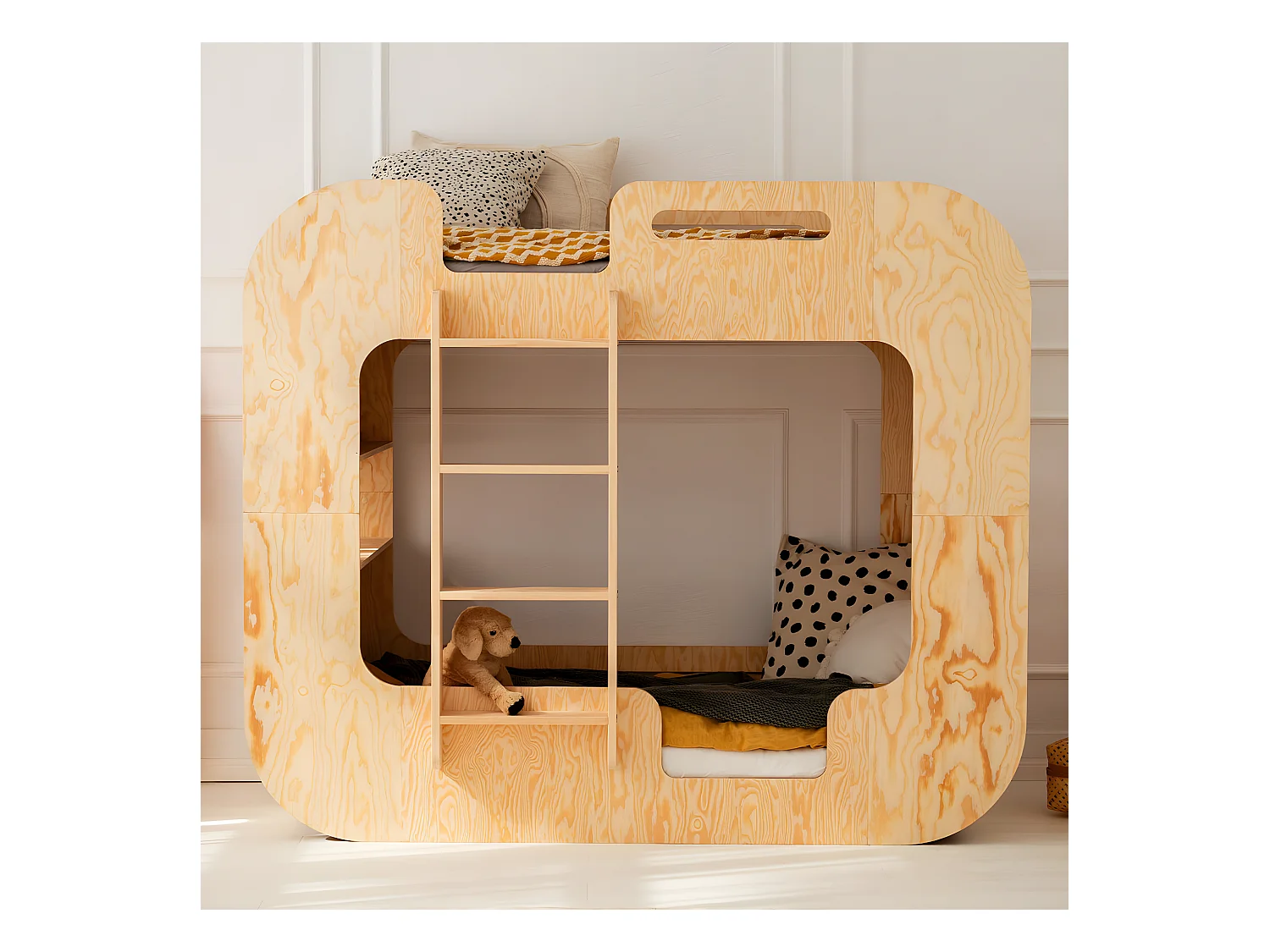 Lit superposé 90x190 échelle à gauche sommier inclus Nadège Bois