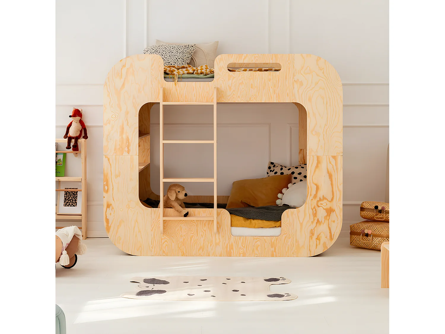 Lit superposé 90x190 échelle à gauche sommier inclus Nadège Bois