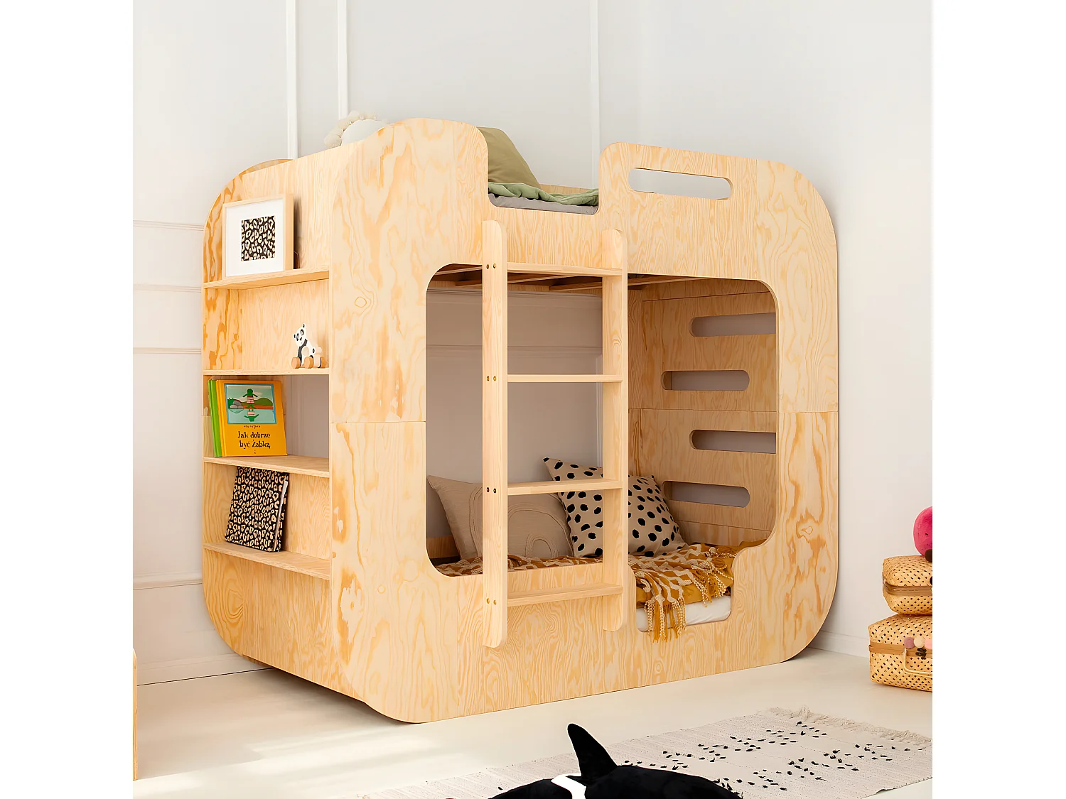 Lit superposé 90x190 échelle à gauche sommier inclus Nadège Bois