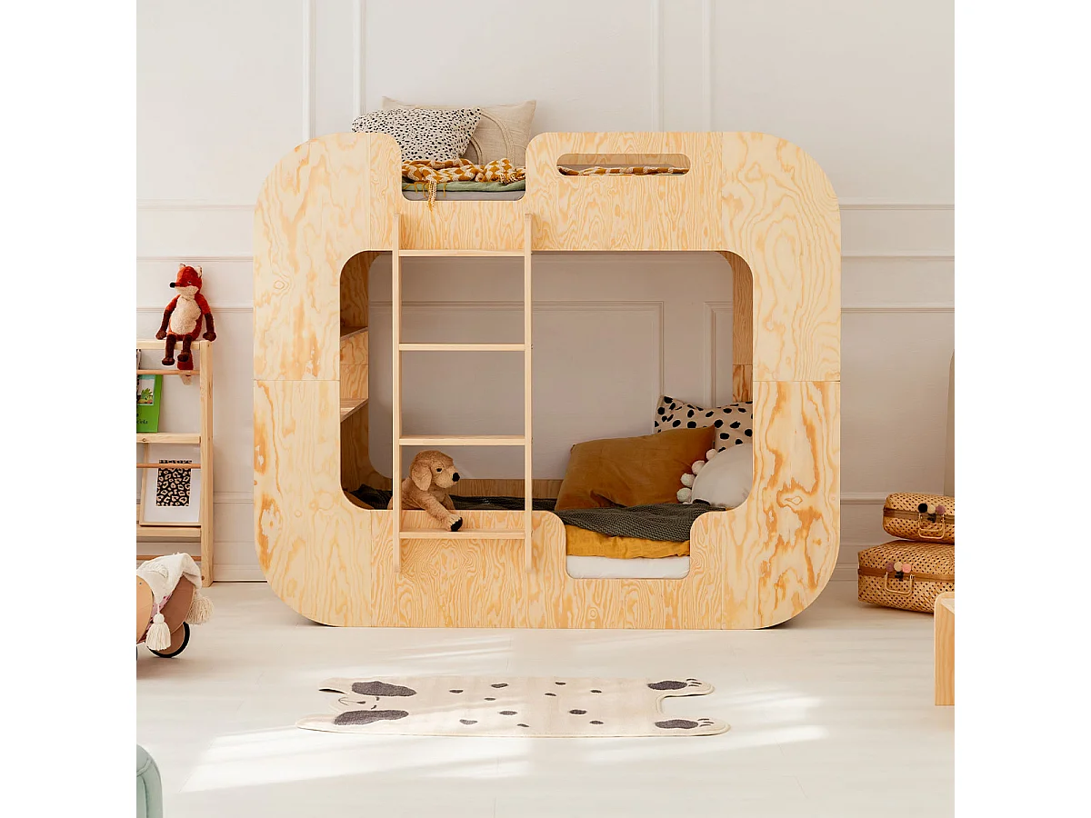 Litera 90x190 con escalera a la izquierda y somier Nadège Madera