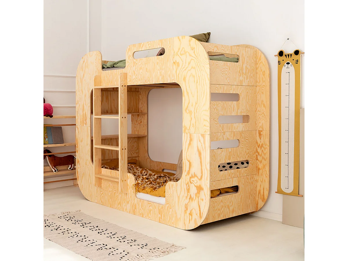 Litera 90x190 con escalera a la izquierda y somier Nadège Madera