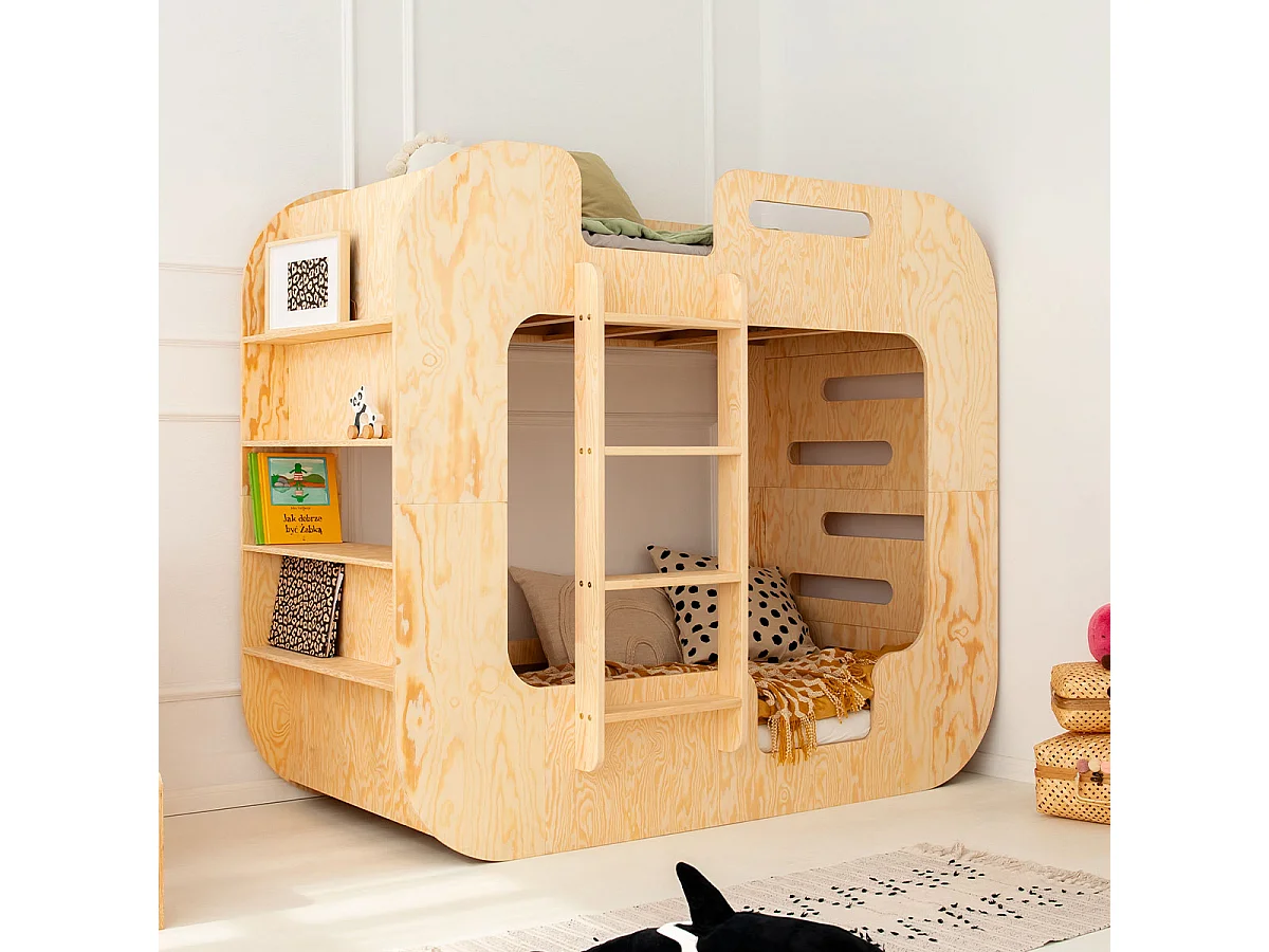 Litera 90x190 con escalera a la izquierda y somier Nadège Madera