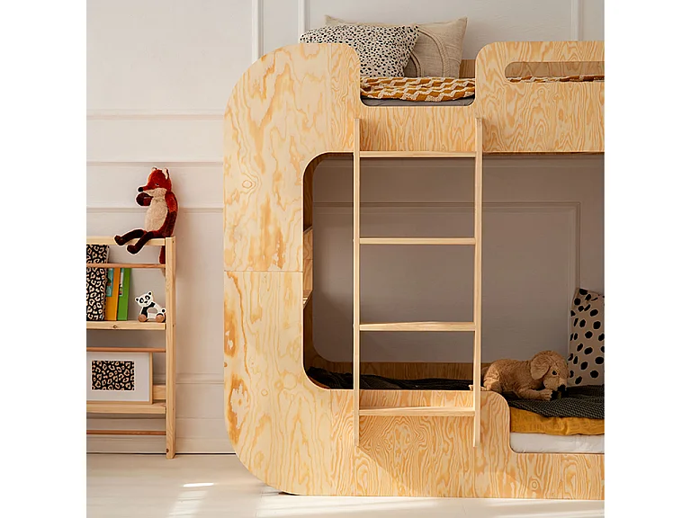 Litera 90x190 con escalera a la izquierda y somier Nadège Madera