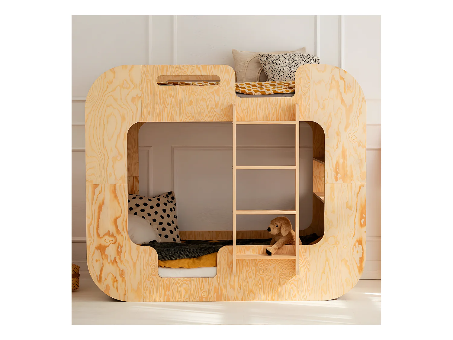 Lit superposé 90x200 échelle à droite sommier inclus Nadège Bois