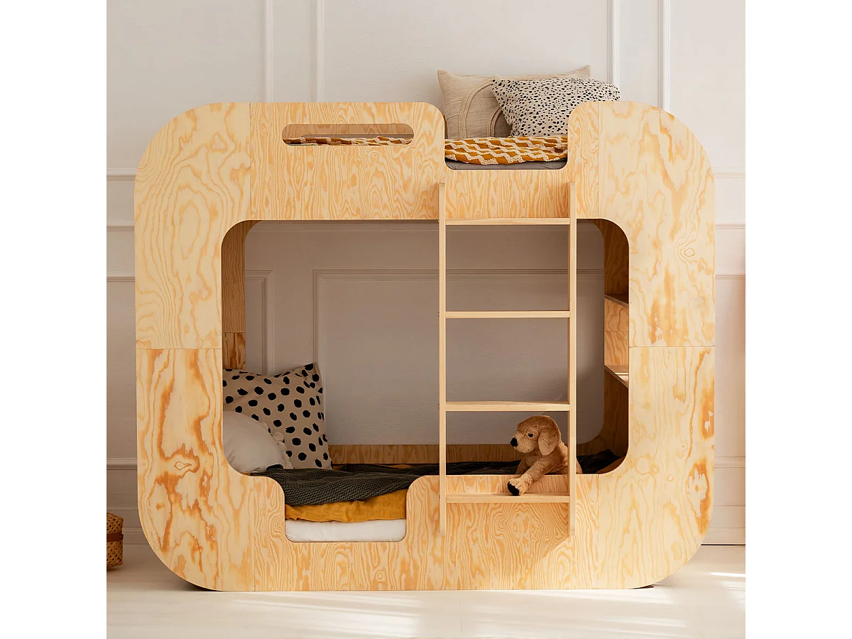 Litera 90x200 con escalera a la derecha y somier Nadège Madera